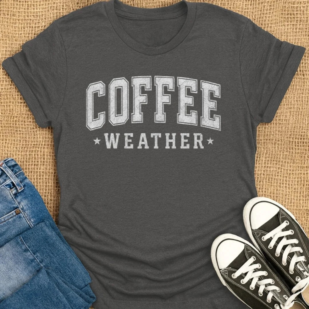 Coffetee Dark Heather Grey / S Coffee Weather Bold Typography T-Shirt