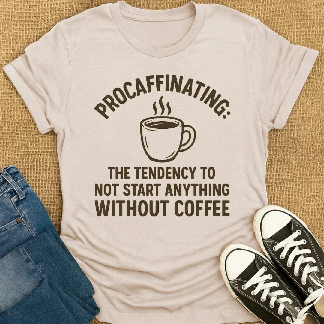 Coffetee Ice Grey / S Procaffinating Funny Coffee Lovers T-Shirt