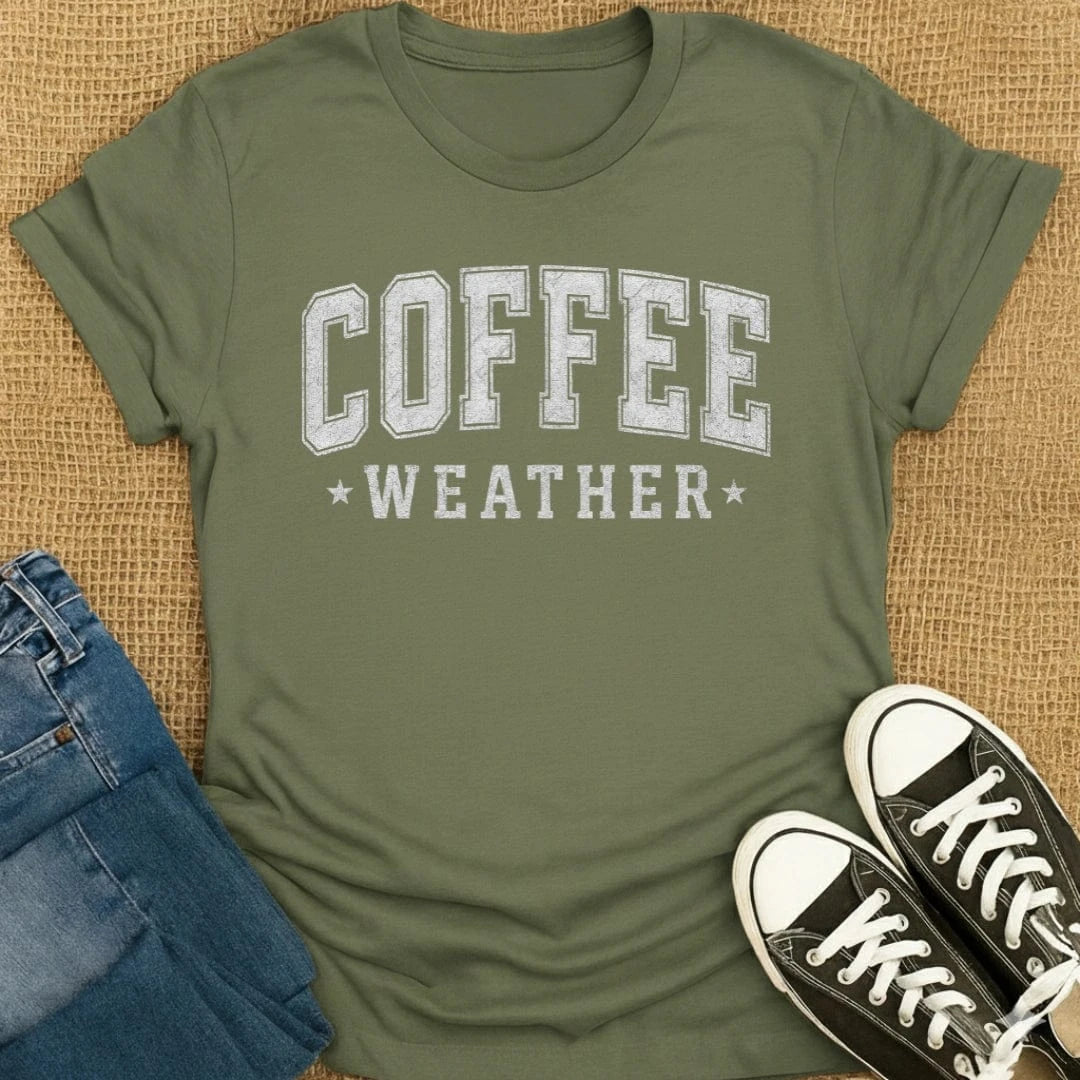 Coffetee Military Green / S Coffee Weather Bold Typography T-Shirt