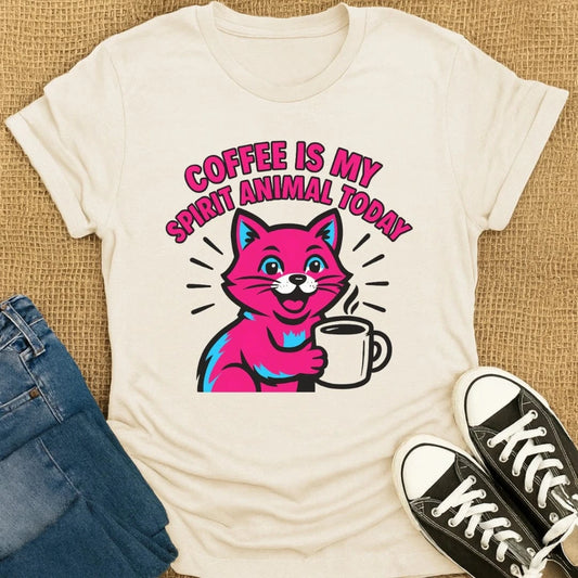 Coffetee Natural / S Coffee is My Spirit Animal Vibrant Cat T-Shirt
