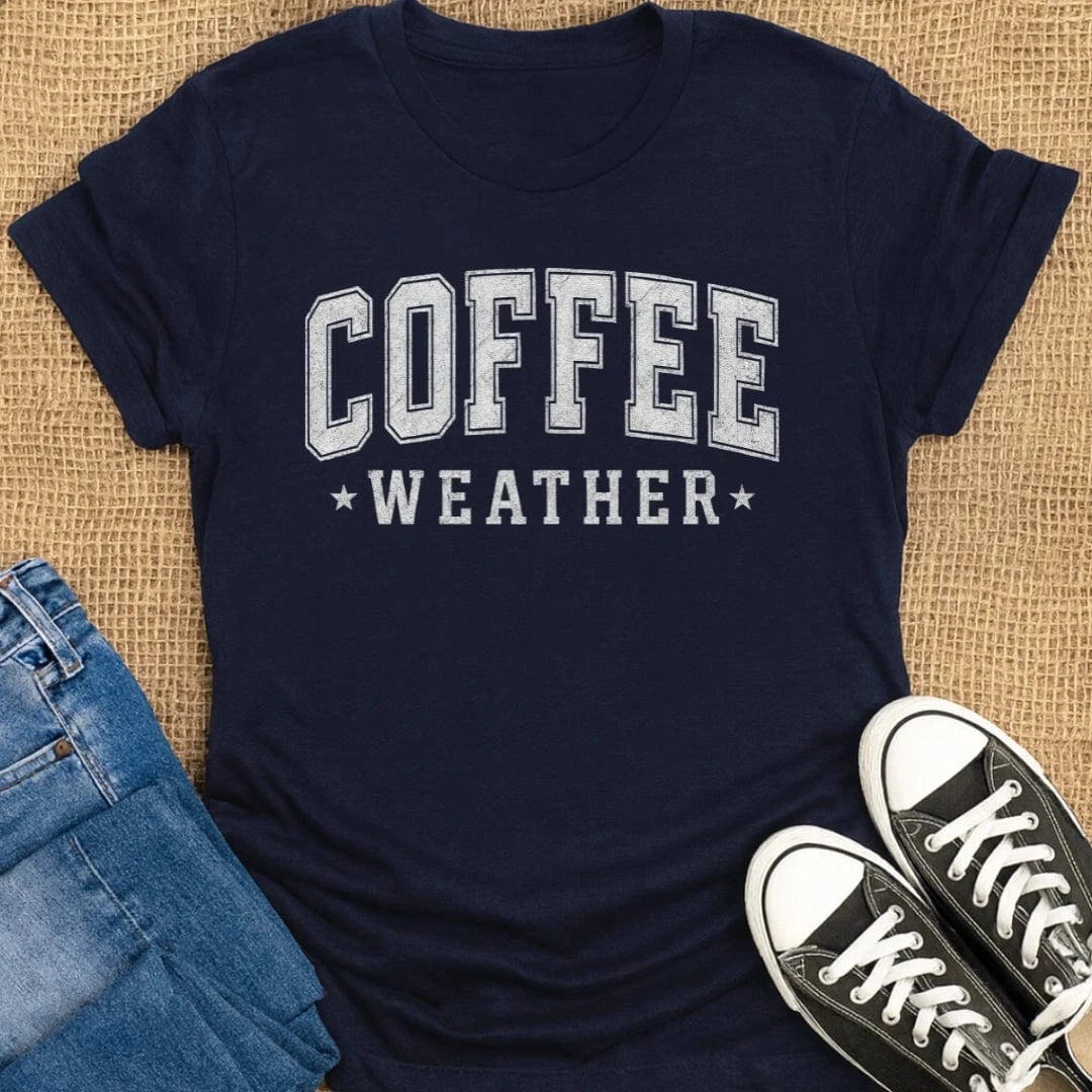 Coffetee Navy / S Coffee Weather Bold Typography T-Shirt