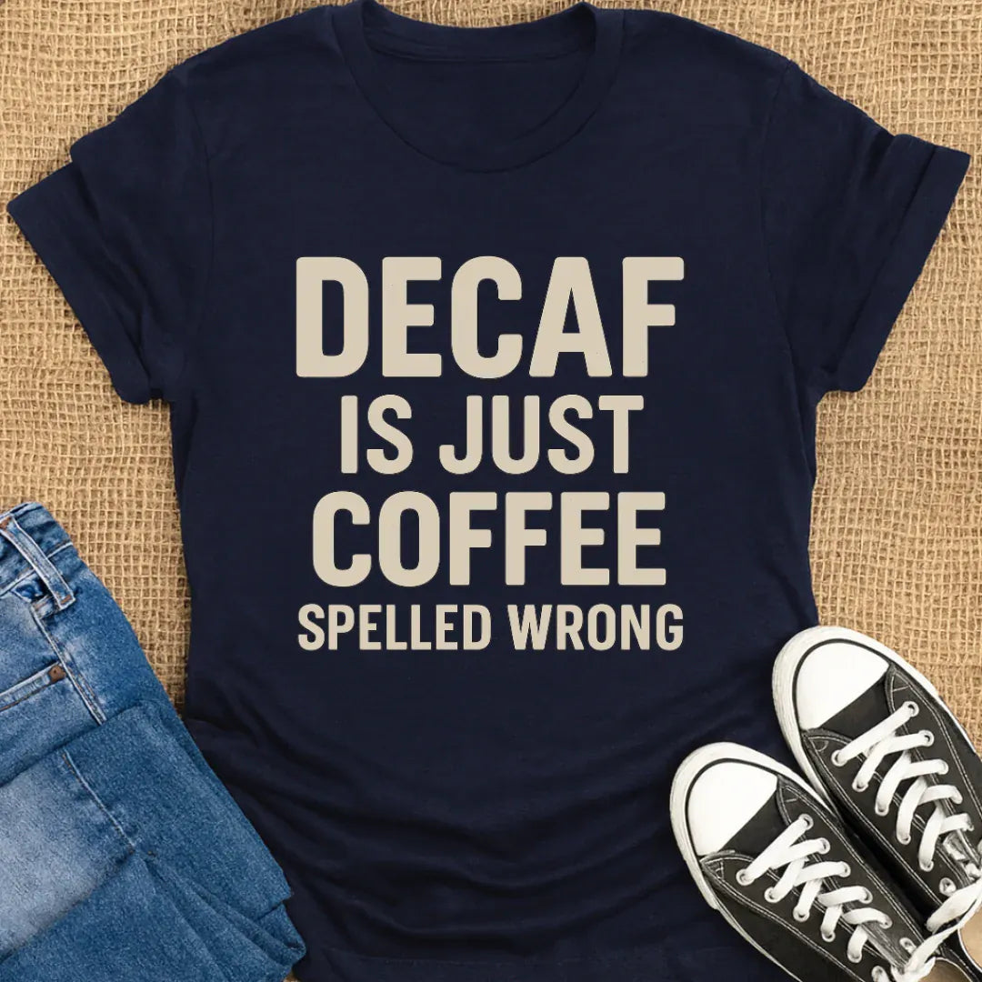 Coffetee Navy / S Decaf is Just Coffee Spelled Wrong Unisex T-Shirt