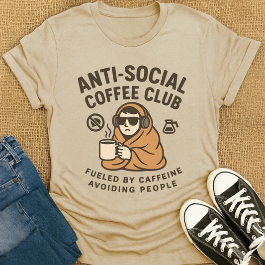 Coffetee Sand / S Anti-Social Coffee Club Funny Introvert T-Shirt