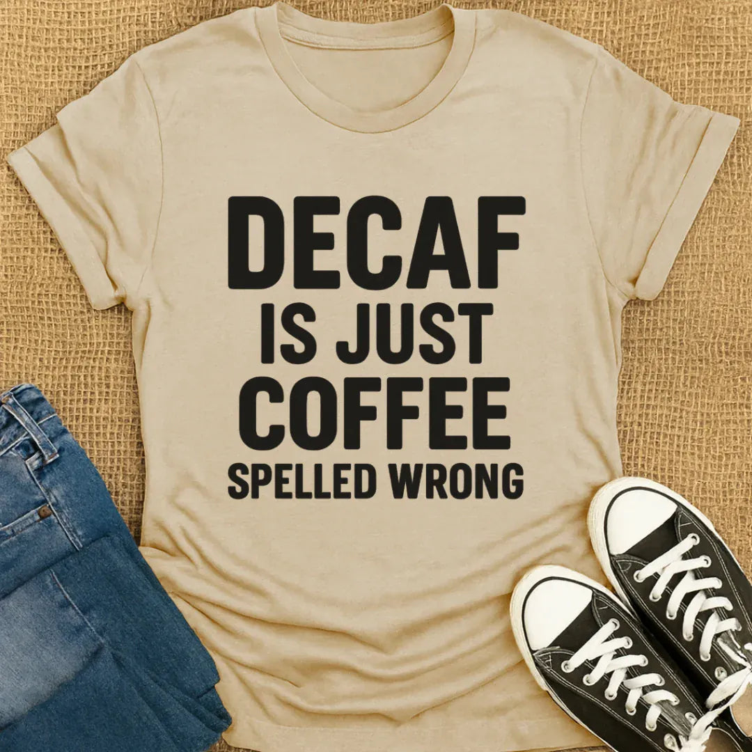 Coffetee Sand / S Decaf is Just Coffee Spelled Wrong Unisex T-Shirt