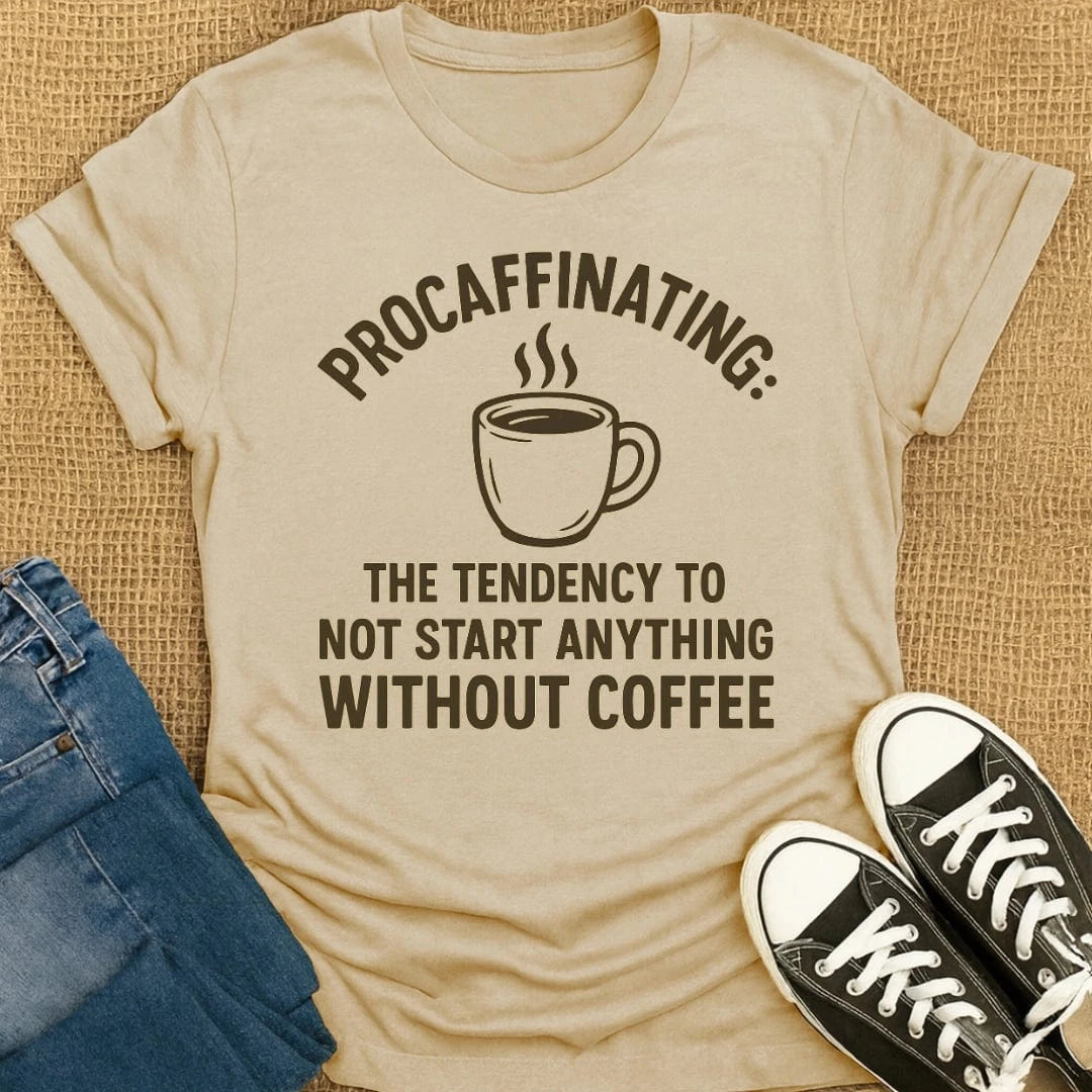 Coffetee Sand / S Procaffinating Funny Coffee Lovers T-Shirt