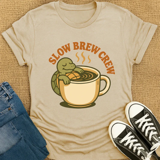 Coffetee Sand / S Slow Brew Crew Turtle Coffee T-Shirt
